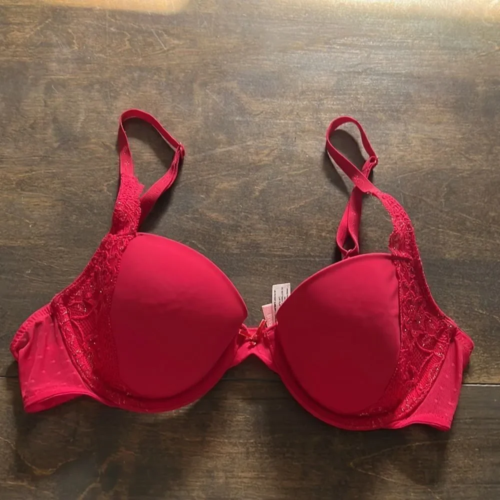 Vintage Victoria’s Secret Angel signature lined demi  red bra 34B - Picture 6 of 12